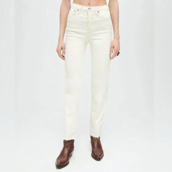 NWT RE/DONE 70s High-Rise Stove Pipe Jeans Vintage White sz 27 Revolve msrp $265 - Picture 2 of 11